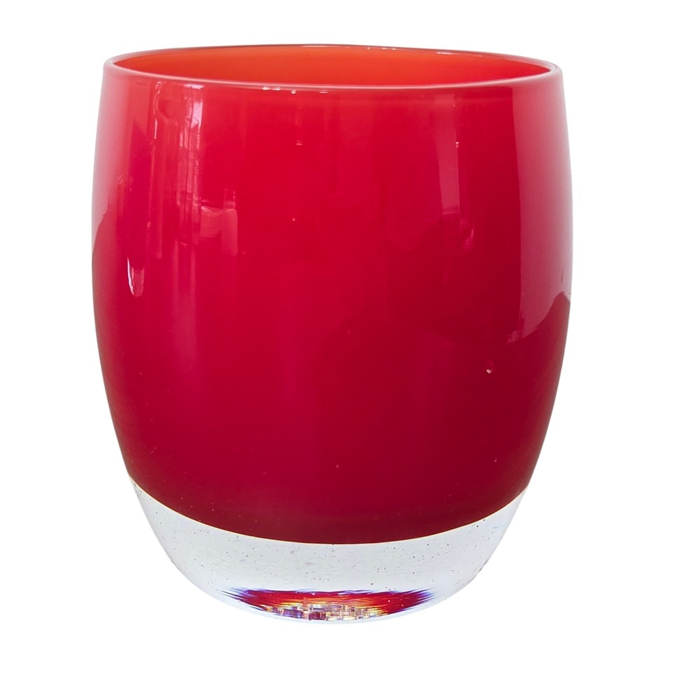 Glassybaby Happy Birthday Red Orange Votive Candle Holder 0342